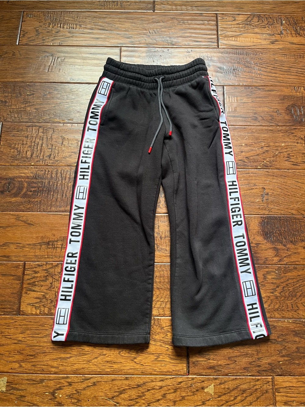 Tommy Hilfiger Black Joggers with Red & White Logo Tape